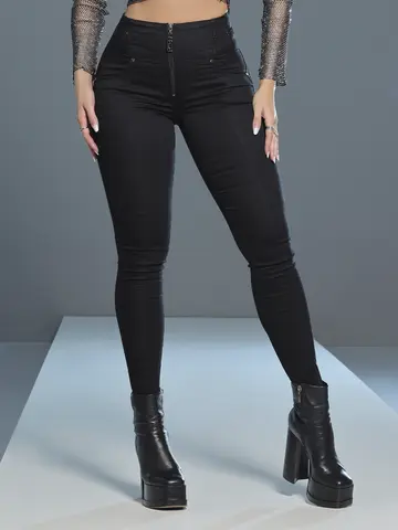 CALÇA FEMININA MODELADORA PIT BULL JEANS COM CÓS LARGO ELÁSTICO E ZÍPER