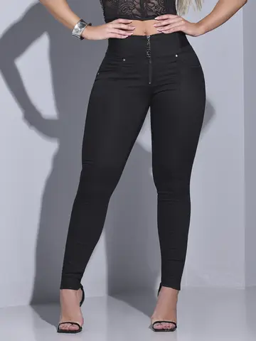 CALÇA FEMININA MODELADORA PIT BULL JEANS COM CÓS LARGO ELÁSTICO E ZÍPER