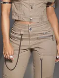 CALÇA FEMININA JOGGER CARGO PIT BULL JEANS STREET STYLE COM CORRENTE