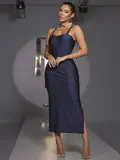VESTIDO MIDI LUXO PIT BULL JEANS COM FENDAS LATERAIS E DESIGN ELEGANTE