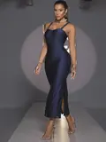 VESTIDO MIDI LUXO PIT BULL JEANS COM FENDAS LATERAIS E DESIGN ELEGANTE