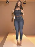 CALÇA FEMININA PIT BULL JEANS CINTURA PERFEITA E MODELADORA COM BORDADO
