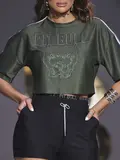T-SHIRT CROPPED OVERSIZED FASHION COM ESTAMPA ESTILOSA PIT BULL JEANS