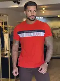 CAMISETA MASCULINA MODERNA SLIM PIT BULL JEANS AUTÊNTICA COM LOGOMANIA