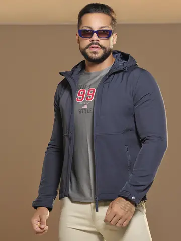 JAQUETA MASCULINA COM CAPUZ PIT BULL JEANS MODERNA COM ZÍPER E BOLSOS