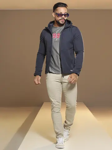 JAQUETA MASCULINA COM CAPUZ PIT BULL JEANS MODERNA COM ZÍPER E BOLSOS