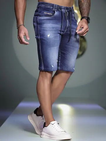 BERMUDA MASCULINA ESTILOSA PIT BULL JEANS COM CADARÇO PERSONALIZADO