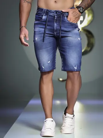 BERMUDA MASCULINA ESTILOSA PIT BULL JEANS COM CADARÇO PERSONALIZADO