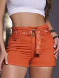 SHORT FEMININO CLOCHARD LARANJA COM CINTO ESTILOSO PIT BULL JEANS