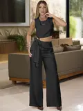 CONJUNTO FEMININO CROPPED E CALÇA PANTALONA SOFISTICADO EMPÓRIO PIT BULL