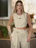 CONJUNTO FEMININO CROPPED E CALÇA PANTALONA SOFISTICADO EMPÓRIO PIT BULL