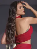 CROPPED VERMELHO PIT BULL JEANS SOFISTICADO E ATRAENTE COM ALÇA HALTER