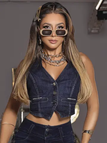 COLETE FEMININO JEANS EXCLUSIVO COM BOTÕES MODERNO E ATEMPORAL PIT BULL