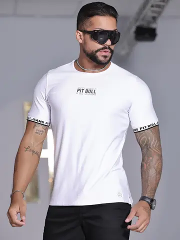 CAMISETA MASCULINA BRANCA PERSONALIZADA PIT BULL JEANS MODERNA