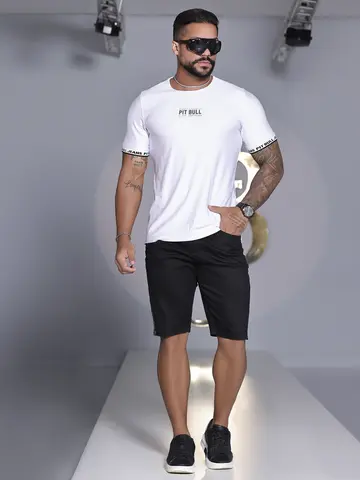CAMISETA MASCULINA BRANCA PERSONALIZADA PIT BULL JEANS MODERNA