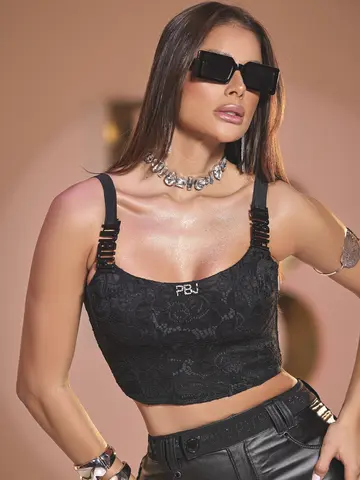 Corset Pit Bull Jeans em Renda Flora com Visual Poderoso e Modelador