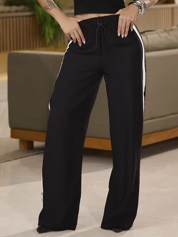CALÇA FEMININA ELEGANTE COM CÓS ELÁSTICO E CORDÃO EMPÓRIO PIT BULL