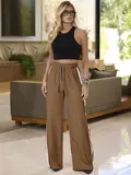 CALÇA FEMININA ELEGANTE COM CÓS ELÁSTICO E CORDÃO EMPÓRIO PIT BULL