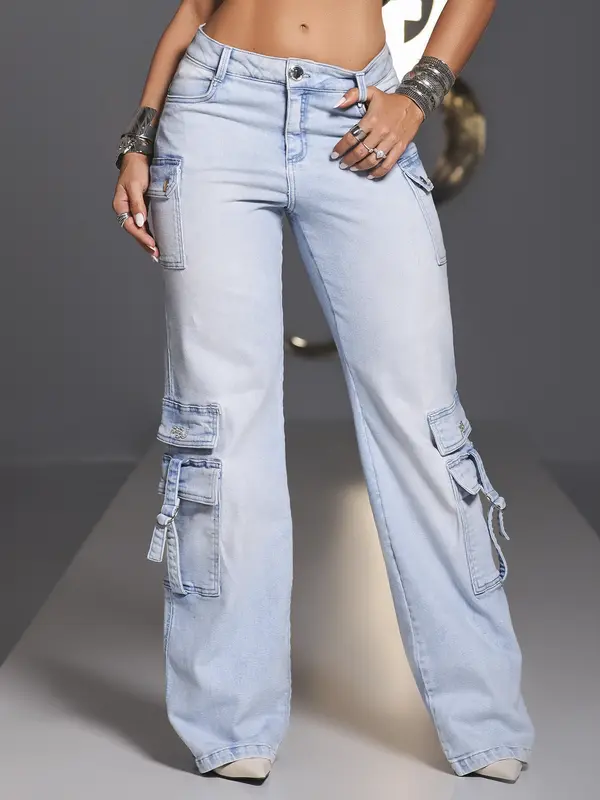 Calça Wide Leg Cargo Feminina Pit Bull Jeans Estilosa e Versátil