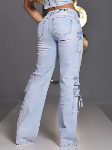 Calça Wide Leg Cargo Feminina Pit Bull Jeans Estilosa e Versátil