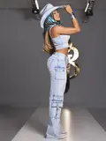 CALÇA WIDE LEG CARGO FEMININA PIT BULL JEANS ESTILOSA E VERSÁTIL