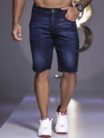 BERMUDA MASCULINA SLIM PERSONALIZADA COM ESCRITA LATERAL PIT BULL JEANS