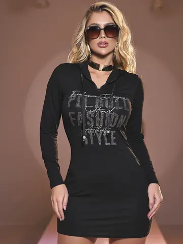 VESTIDO FEMININO ESTILOSO COM CAPUZ E ESTAMPA FASHION PIT BULL JEANS