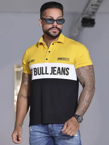 POLO MASCULINA SLIM COM ESTAMPA PIT BULL JEANS