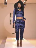 CALÇA FEMININA ACETINADA E ACINTURADA ELEGANTE PIT BULL JEANS AJUSTÁVEL