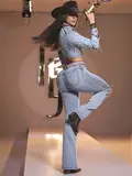 CAMISA CROPPED COM FRANJAS E STRASS BORDADO DENIM PIT BULL JEANS