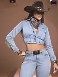 CAMISA CROPPED COM FRANJAS E STRASS BORDADO DENIM PIT BULL JEANS