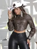 CAMISA CROPPED ACABAMENTO BRILHOSO EM COURO ECOLÓGICO EMPÓRIO PIT BULL