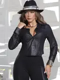 CAMISA CROPPED MANGA LONGA COLOR EM COURO ECOLÓGICO EMPÓRIO PIT BULL