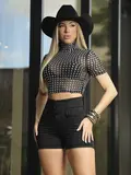 SHORT FEMININO PRETO CINTURA PERFEITA PIT BULL JEANS