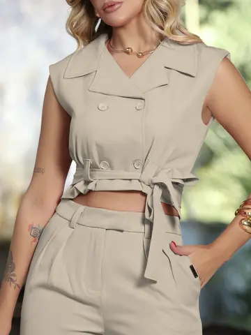 CONJUNTO CROPPED E CALÇA ALFAIATARIA LEVE E ELEGANTE EMPÓRIO PIT BULL