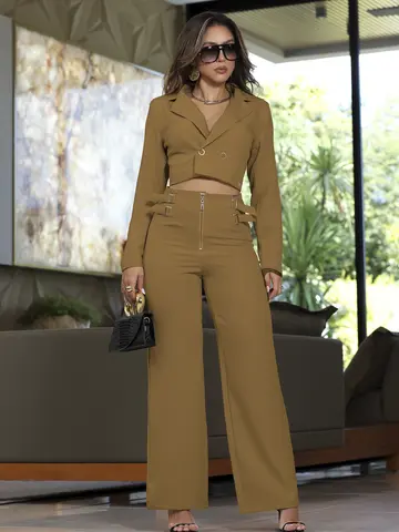 CONJUNTO FEMININO CALÇA E BLAZER CROPPED ESTILOSO EMPÓRIO PIT BULL