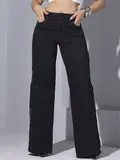 CALÇA WIDE LEG PIT BULL JEANS COM LATERAL PERSONALIZADA E BOLSOS CARGO