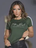T-SHIRT FEMININA MANGA CURTA PIT BULL JEANS LOGOMANIA CASUAL