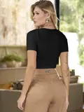 CROPPED MANGA CURTA CASUAL COM ESTAMPA GLITTER EMPÓRIO PIT BULL