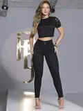 CROPPED PRETO DE RENDA FLORAL COM ELÁSTICO PERSONALIZADO PIT BULL JEANS