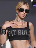 TOP CONCEITO CONFORTÁVEL COM PEDRARIAS E ESTAMPA PIT BULL JEANS
