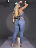 CALÇA FEMININA MODELADORA SKINNY COM ESCRITA PIT BULL JEANS EM BORDADO