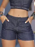 SHORT FEMININO MODERNO COM ELÁSTICO PERSONALIZADO PIT BULL JEANS