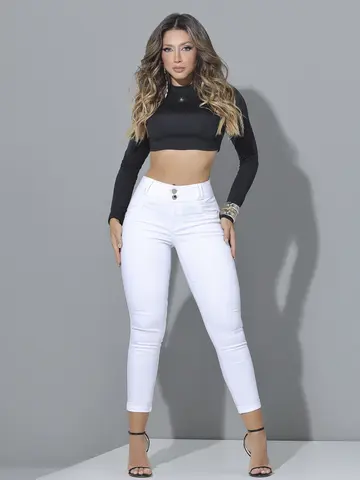 CALÇA SKINNY MODELADORA BRANCA PIT BULL JEANS