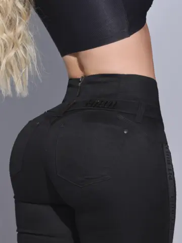 CALÇA FEMININA CINTURA PERFEITA PIT BULL JEANS COM FAIXA LATERAL BRILHOSA