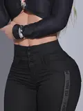 CALÇA FEMININA CINTURA PERFEITA PIT BULL JEANS COM FAIXA LATERAL BRILHOSA