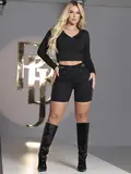 CROPPED CONCEITO COM ACABAMENTO BRILHOSO E MANGA LONGA PIT BULL JEANS