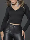 CROPPED CONCEITO COM ACABAMENTO BRILHOSO E MANGA LONGA PIT BULL JEANS