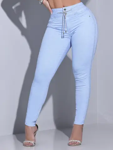CALÇA JOGGER FEMININA PIT BULL JEANS COM CÓS MÉDIO E CORDÃO BRILHANTE