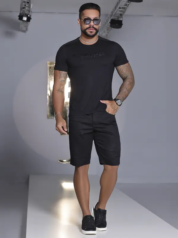 BERMUDA MASCULINA COM ELÁSTICO LATERAL PERSONALIZADO PIT BULL JEANS